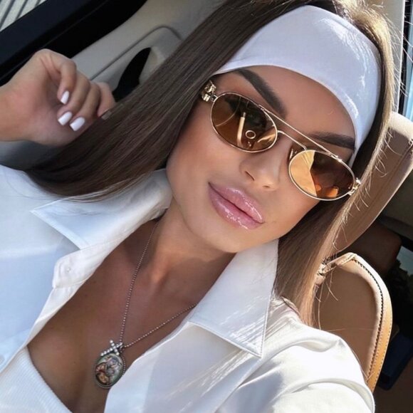 Miu Miu MU54ZS ZVN70D Oval Sunglasses - Gold/Brown - Picture 4 of 12